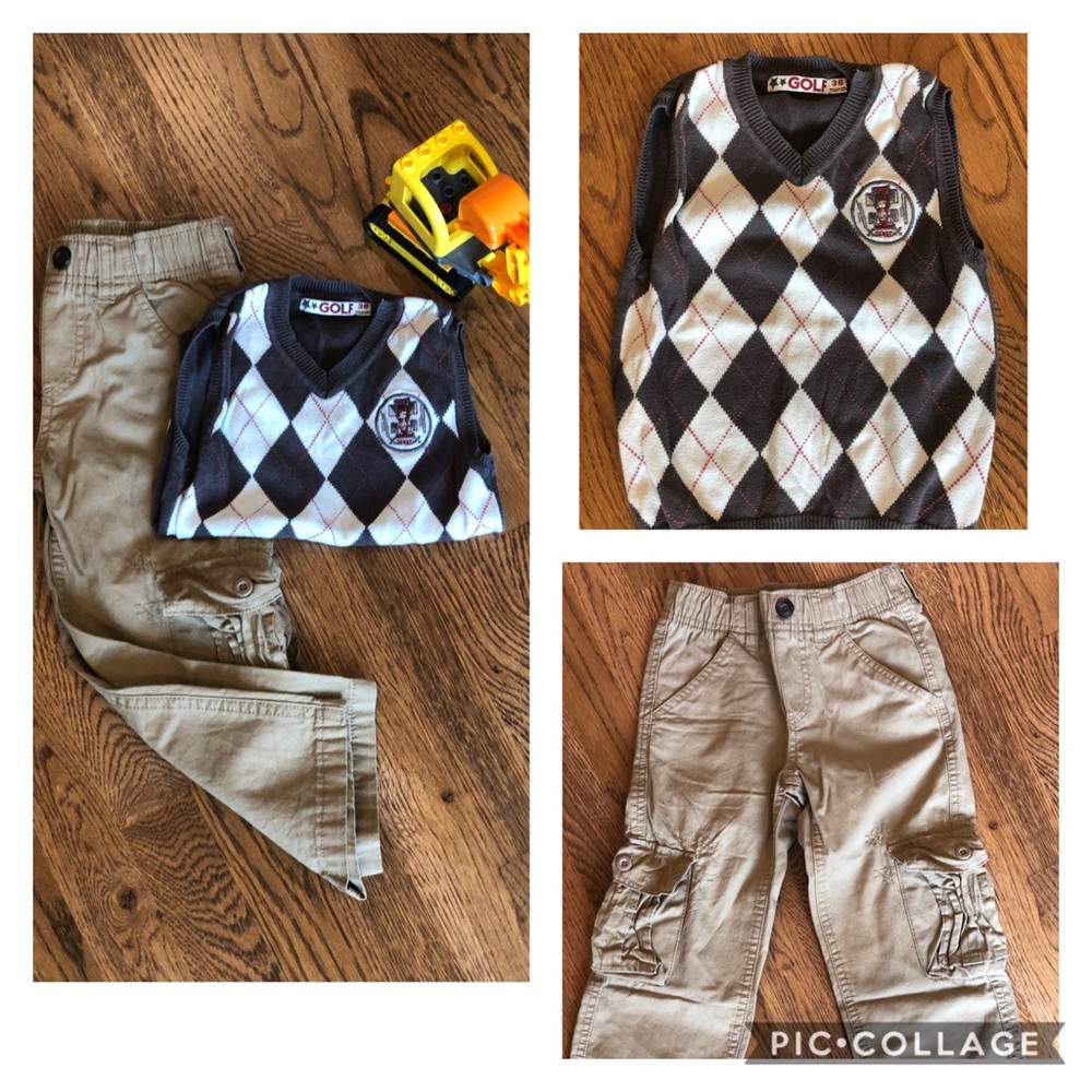 A set of a vest and lined cotton pants 3t